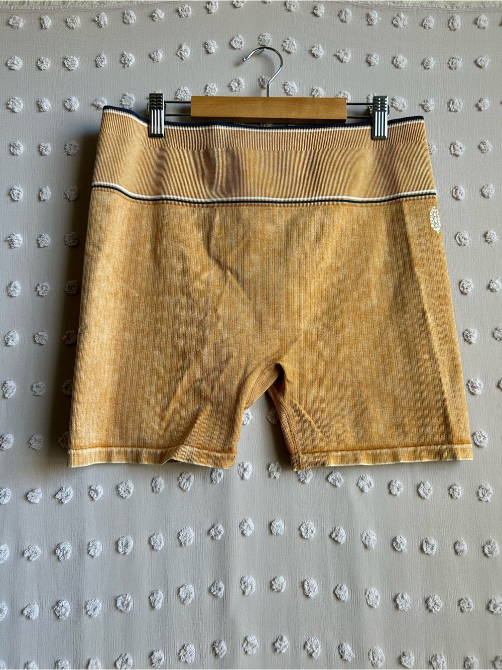 Free People Movement Varsity Tipping Ribbed Biker Short Sz M/L Mustard Yellow
